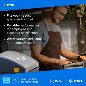 Zebra ZD230 Desktop Thermotransferdrucker - Monochrom - Etiketten-/Quittungsdruck - Ethernet - USB - 152 mm/s Monodruck - 