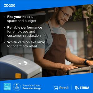 Zebra ZD230 Desktop Direct Thermal/Thermal Transfer Printer - Monochrome - Label/Receipt Print - USB - Bluetooth - 104 mm 