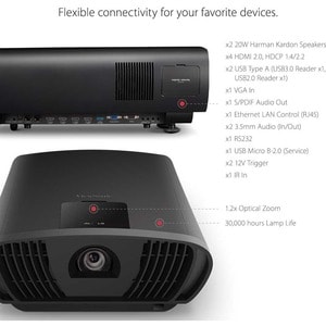 ViewSonic X100-4K True 4K UHD Projector with 1200 ANSI Lumens, Harman Kardon Speakers, HDMI, USB, 125% Rec 709, and Frame 