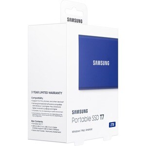  SSD Externe T7 Samsung 2To Bleu MU-PC2T0H, vitesse de lecture jusqu'à 1050 Mo/s, résiste aux chutes jusqu'à 2m