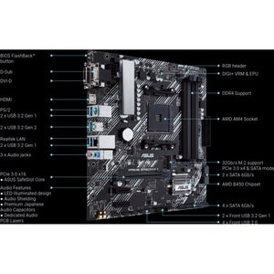 Asus Prime B450M-A II Desktop Motherboard - AMD B450 Chipset - Socket AM4 - Micro ATX - Ryzen 3 PRO, Ryzen 5 Pro, Ryzen 7 