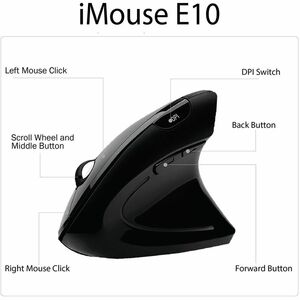 Adesso iMouse E10 Mouse - Radio Frequency - USB - Optical - 6 Button(s) - Black - Wireless - 9.14 m - 2.40 GHz - 1600 dpi 