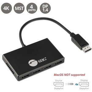 SIIG 8K 1x4 DisplayPort 1.4 to DisplayPort MST Hub Splitter - DP input to 4-port DP output - 32.4Gbps video bandwidth - Su