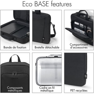 Sacoche de transport Dicota Eco pour 35,6 cm (14") à 39,6 cm (15,6") Ordinateur Portable - Noir - 300D polyéthylène téréph