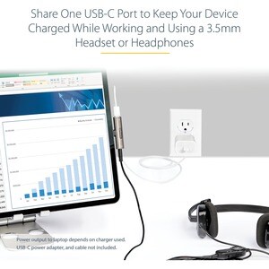 StarTech USB C Audio & Charge Adapter, USB-C Audio Adapter with 3.5mm Headset Jack and USB Type-C PD Charging, For USB-C P