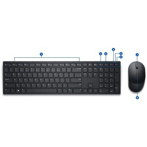 Dell Pro KM5221W Tastatur & Maus - QWERTY - Englisch (US) - Kabellos, Funk USB, Schwarz - Maus, Optische, Kabellos, Funk, 