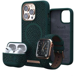 Funda Njord - para Apple iPhone 13 Pro Max Smartphone - Verde - Liso - Resistente a Caídas - Cuero de salmón, Microfibra