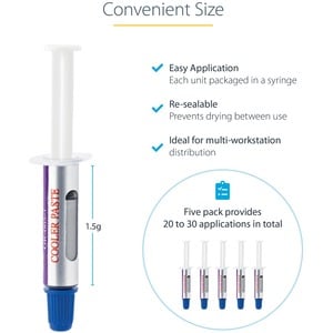 StarTech.com Thermal Paste, Pack of 5 Syringes (1.5g/ea), Metal Oxide Heat Sink Compound, CPU Paste - 5-pack of 1.5g therm