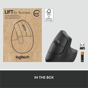 Logitech Lift Ergo Mouse - Optical - Wireless - Bluetooth/Radio Frequency - Graphite - USB - 4000 dpi - Scroll Wheel - 4 B