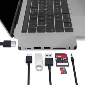 Hyper Model GN21D-GRAY USB Type C Docking Station - Memory Card Reader - SD - Space Gray - 4K - 3840 x 2160 - 2 x USB Type