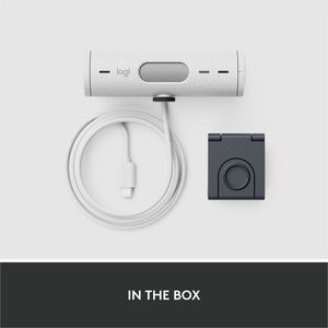 Logitech Brio 500 Full HD webcam, auto framing, noise-reducing mics, privacy shutter, streaming & video calling, Off-white