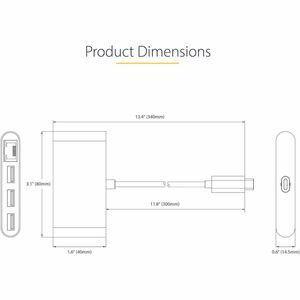 StarTech.com USB/Ethernet Combo Hub - USB 3.2 (Gen 1) Type C - Portable - 3 USB Port(s) - 1 Network (RJ-45) Port(s) - UASP
