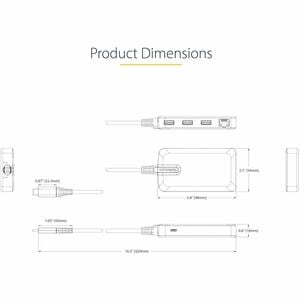 StarTech.com 3-Port USB-C Hub with Ethernet, 3x USB-A Ports, GbE, 5Gbps, Bus-Powered, 1ft/30cm Cable, Portable USB Type-C 