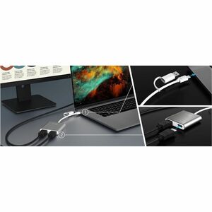 j5create JCA365-N A/V Adapter - 1 - 1 x USB 3.1 Type C - Male, 1 x USB Type C - Female, 1 x USB Type A - Male - 2 x HDMI 2