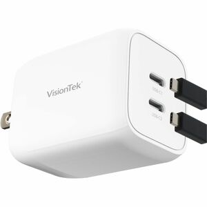 VisionTek 65W GaN II Power Adapter - 2 Port - 65 W - 120 V AC, 230 V AC Input - 5 V DC, 9 V DC, 12 V DC, 15 V DC, 20 V DC,