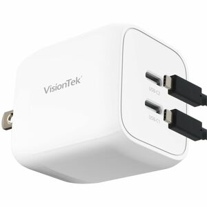 VisionTek 45W GaN II Power Adapter - 2 Port - 45 W - 120 V AC, 230 V AC Input - 3.3 V DC, 5 V DC, 12 V DC, 15 V DC, 16 V D