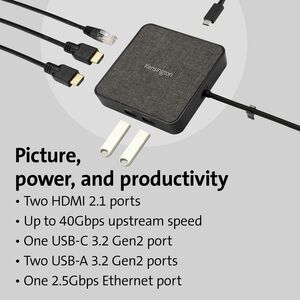 Kensington MD120U4 USB4 Docking Station for Monitor, Notebook, Tablet - 100 W - Black - Portable - 2 Displays Supported - 