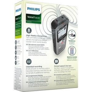 Philips VoiceTracer DVT2015 8GB Voice Recorder with Sembly Cloud Speech-to-Text Software - 8GB, Stereo Microphones, MicroS