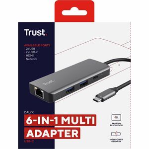 Trust Dalyx USB-Typ C Docking Station für Tablet-PC, Notebook, Monitor, Smartphone, Desktop-PC - Ladefunktion - Silber - 4
