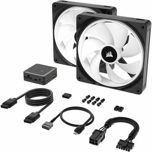 Corsair iCUE QX140 Cooling Fan - 2 x Fan(s) - 82.50 CFM Maximum Airflow - 2000 rpm - Magnetic Dome Bearing - RGB LED - Bla