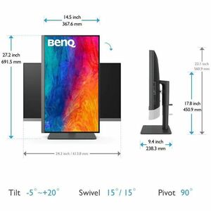 Monitor LED BenQ DesignVue PD2706U 685,8 mm (27") Class 4K UHD - 16:9 - Nero - 68,6 cm (27") Viewable - Tecnologia In-plan