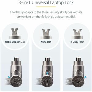 StarTech.com Universal Laptop Lock 6.6ft, Security Cable For Notebook Compatible w/Noble Wedge®/Nano/K-Slot; Keyed Locking