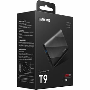  SSD Externe T9 Samsung 1To Noir MU-PG1T0B/EU, vitesse de lecture jusqu'à 2000 Mo/s, résiste aux chutes jusqu'à 3m