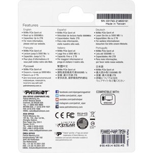 Patriot Memory P400 1 TB Solid State Drive - M.2 2280 Internal - PCI Express NVMe (PCI Express NVMe 4.0 x4) - 800 TB TBW -