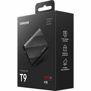 Samsung T9 4 TB Portable Solid State Drive - External - Black - Desktop PC, Notebook, Tablet, Gaming Console, Smart TV, Ca