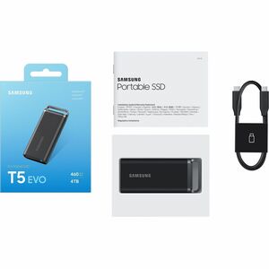 Samsung T5 EVO 4 TB Portable Solid State Drive - External - Black - Desktop PC, Notebook, Smartphone, Gaming Console, Came