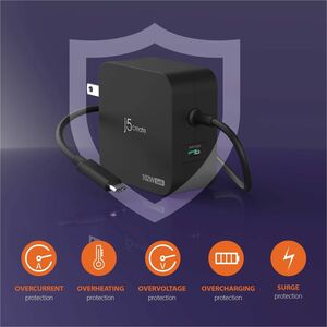j5create 102 W AC Adapter - 1 Pack - Universal Adapter - 2 USB Type-C - For Headphone, Notebook, Portable Gaming Console, 