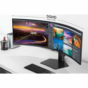 Samsung ViewFinity S9 S49C954UAN 49" Class Dual Quad HD (DQHD) Curved Screen Gaming LED Monitor - 32:9 - Black - 49" Viewa