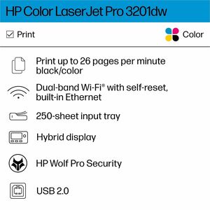 HP Color LaserJet Pro 3201dw Printer - 26 ppm Mono / 26 ppm Color - 600 x 600 dpi Print (600 x 600 dpi class) - Automatic 