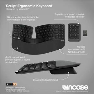 Incase Designed by Microsoft Sculpt Ergonomic Keyboard - Wireless Connectivity - Windows Key Hot Key(s) - macOS 10.15, Win