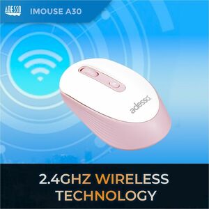 Adesso iMouse A30P Wireless Mouse with AI CoPilot Shortcut Button (Pink) - Optical - Wireless - 30 ft - Radio Frequency - 
