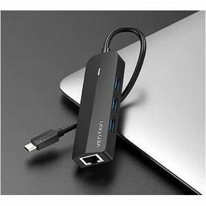 Vention TGPBB USB/Ethernet Combo Hub - USB Type C - 640 MB/s - Notebook, Smartphone, Tablet, Hard Drive, Mouse, Keyboard, 