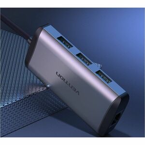 Vention CNCHB USB Type C Docking Station for Flash Drive, TV - Charging Capability - Grey - Portable - 4K, HD - 3840 x 216