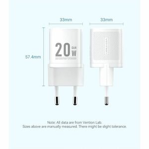 Vention FEP 20 W AC Adapter - Box - Universal Adapter - 1 USB Type-C - For iPhone, iPad Pro, iPad Air, iPad mini - Europe 