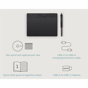 Wacom Intuos Pro Small - Graphics Tablet - 5080 lpi Wired/Wireless - Bluetooth - 8192 Pressure Level - Pen - PC, Mac - Black