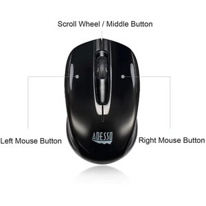 Adesso iMouse S50 Travel Mouse - Radio Frequency - USB - Optical - 3 Button(s) - Black - Wireless - 9.14 m - 2.40 GHz - 12
