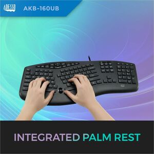 Adesso Tru-Form 160 Rugged Keyboard - Cable Connectivity - USB Interface - Scroll Wheel - English (US) - Black - Membrane 