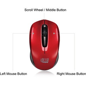 Adesso iMouse S50R Mouse - Radio Frequency - USB - Optical - 3 Button(s) - Red - Wireless - 2.40 GHz - 1200 dpi - Scroll W
