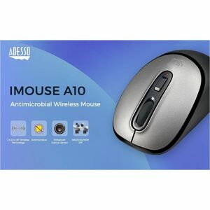 Adesso iMouse A10 Mouse - Radio Frequency - USB - Optical - Black, Grey - Wireless - 9.14 m - 2.40 GHz - 1600 dpi - Scroll