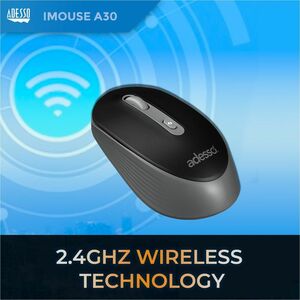 Adesso iMouse A30B Mouse - Radio Frequency - USB Type A - Optical - Black - Wireless - 9.14 m - 2.40 GHz - 1200 dpi - Scro