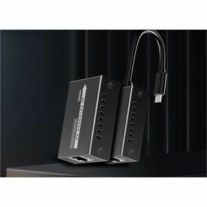 Rocstor TrueReach Video Extender Transmitter/Receiver - 196.85 ft Range - 2 x Network (RJ-45) - 2 x USB - 1 x HDMI Out - 1