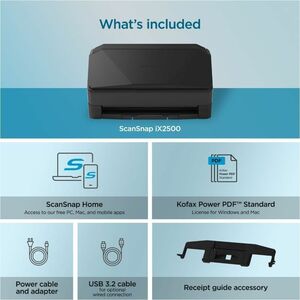 Ricoh ScanSnap iX2500 Large Format ADF/Manual Feed Scanner - 600 dpi Optical - Black - 45 ppm (Mono) - 45 ppm (Color) - Co