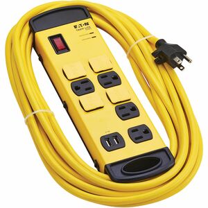 Eaton Tripp Lite Series 8-Outlet Industrial Safety Surge Protector - 2 USB-A Ports, 25 ft. Cord, 1960 Joules, Metal Housin