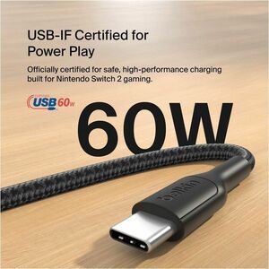 Belkin USB-C to USB-C Cable 60W for Nintendo Switch 2 - 6.56 ft USB-C Data Transfer Cable for Gaming Console, Smartphone, 