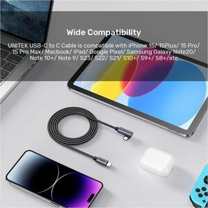 3M 90 deg L-Shape USB-C Male to Male PD 100W Charging Cable Black UNITEK Gift Box