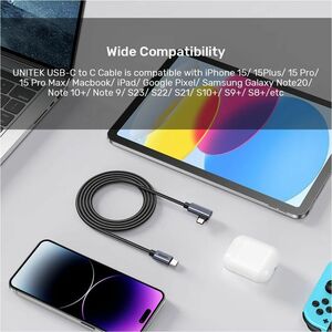 2M 90 deg L-Shape USB-C Male to Male PD 100W Charging Cable Black UNITEK Gift Box
